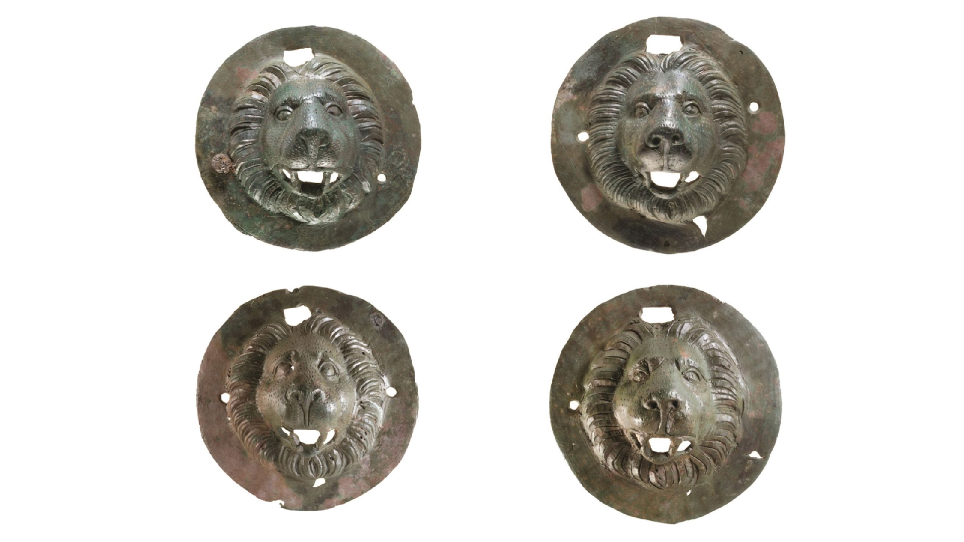 four bronze discs with lions