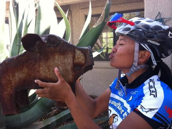 Coryn Rivera makes friends with a Javelina
