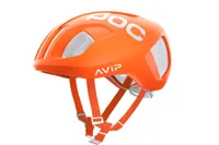 POC Ventral Spin helmet is pictured here in bright orange. 
