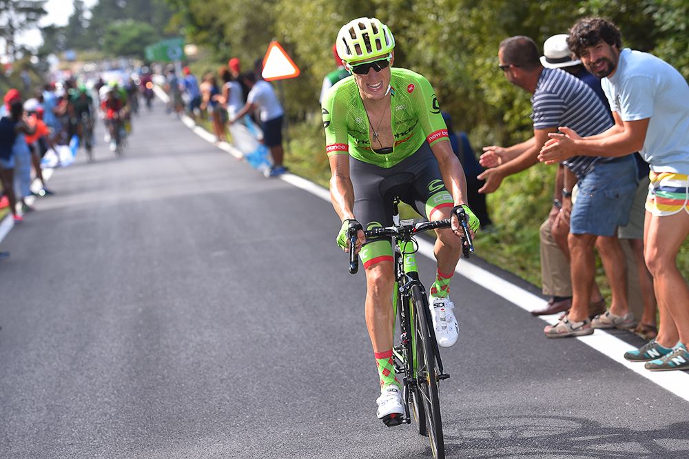 Ben King rides toward his third-place finish during the Vuelta's fourth stage.