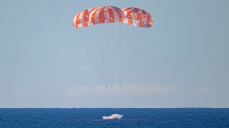 Artemis II's Orion hitting the Pacific Ocean. 
