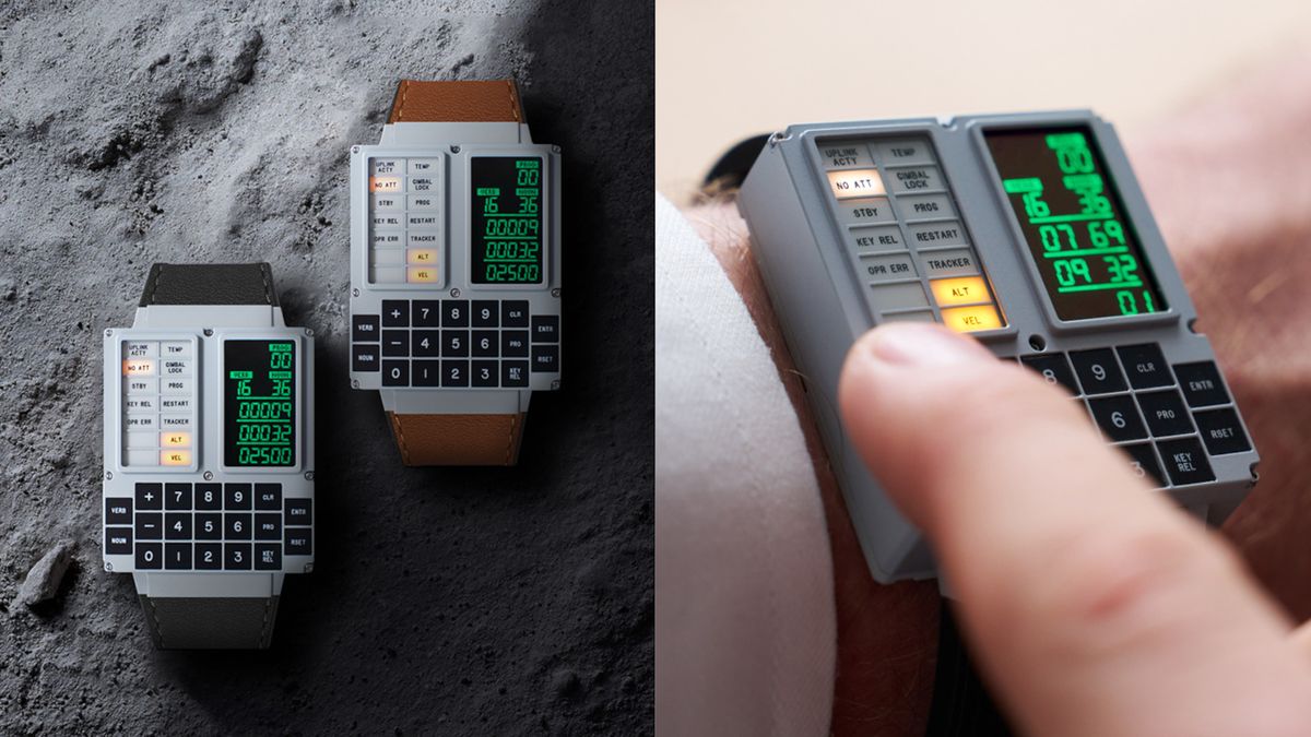 Promotional images for the DSKY Moonwatch by Apollo Instruments