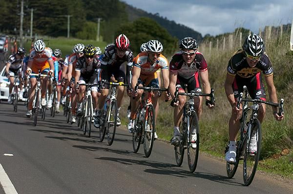 Tour leader Cameron Peterson (V Australia) wasn't shirking the issue of hard work and got himself involved in the second group on the road closing in on the finish in Penguin.