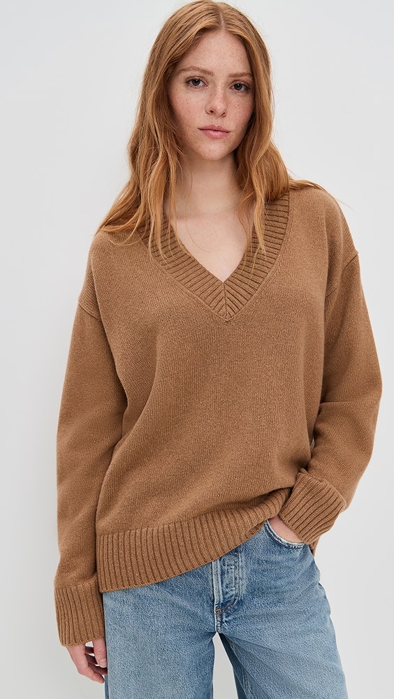 Reformation Jadey Cashmere Oversized V-Neck Sweater