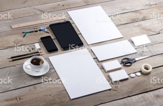Selection of branding materials on a desk