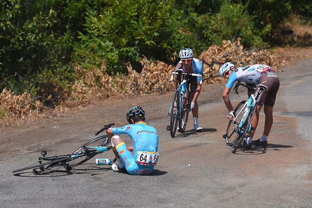 Riders react to another crash during stage 6.