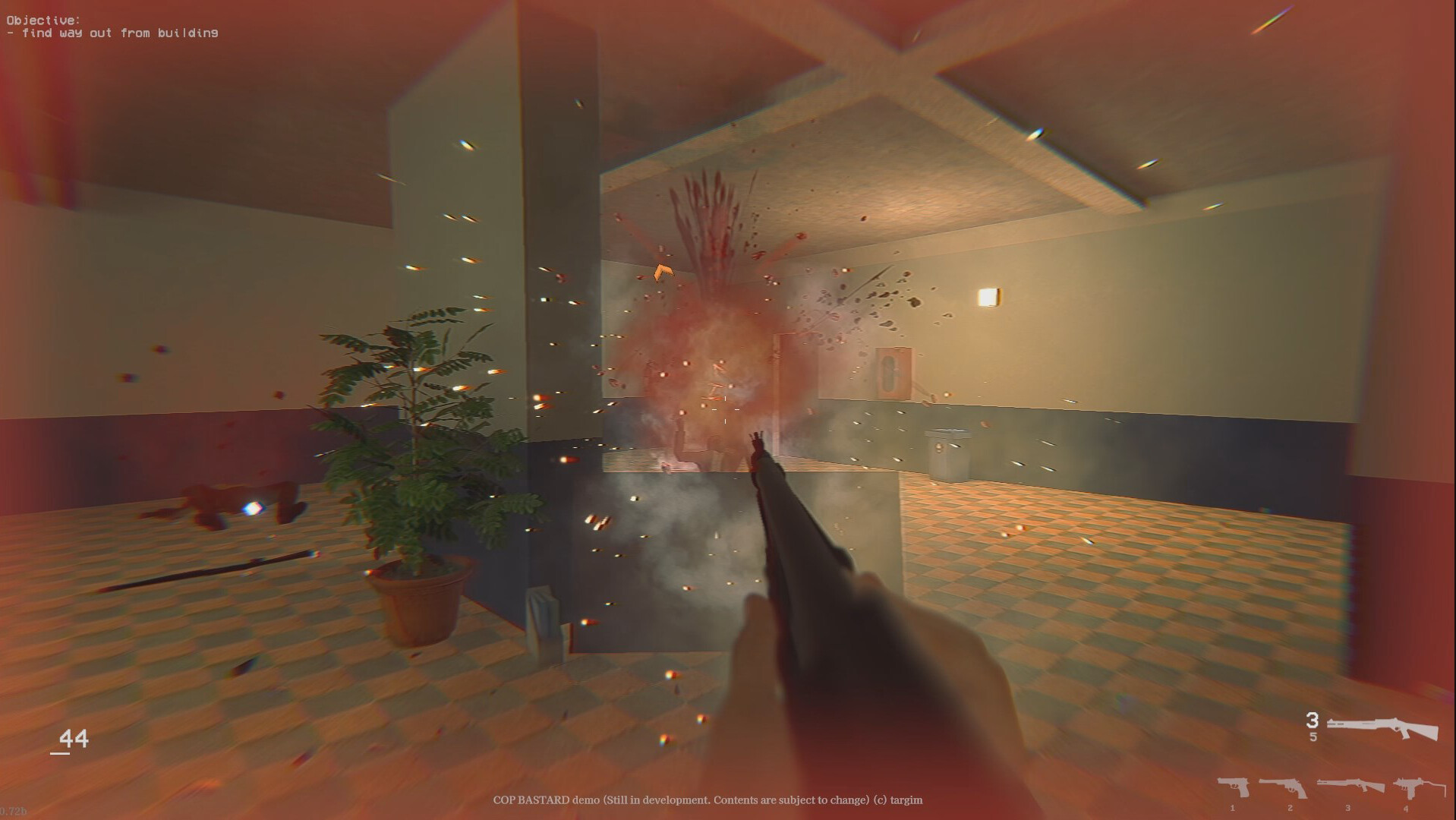 Blasting an enemy with a shotgun in COP BASTARD.