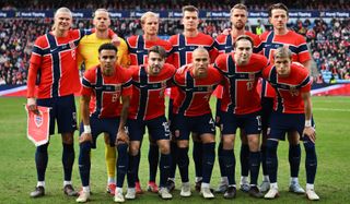 The Norway team pose for a photo prior to the international friendly match between Norway and Switzerland at Ullevaal Stadion on March 31, 2026 in Oslo, Norway