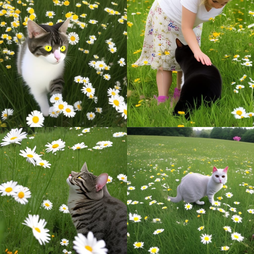 AI generated images of cat picking daisies