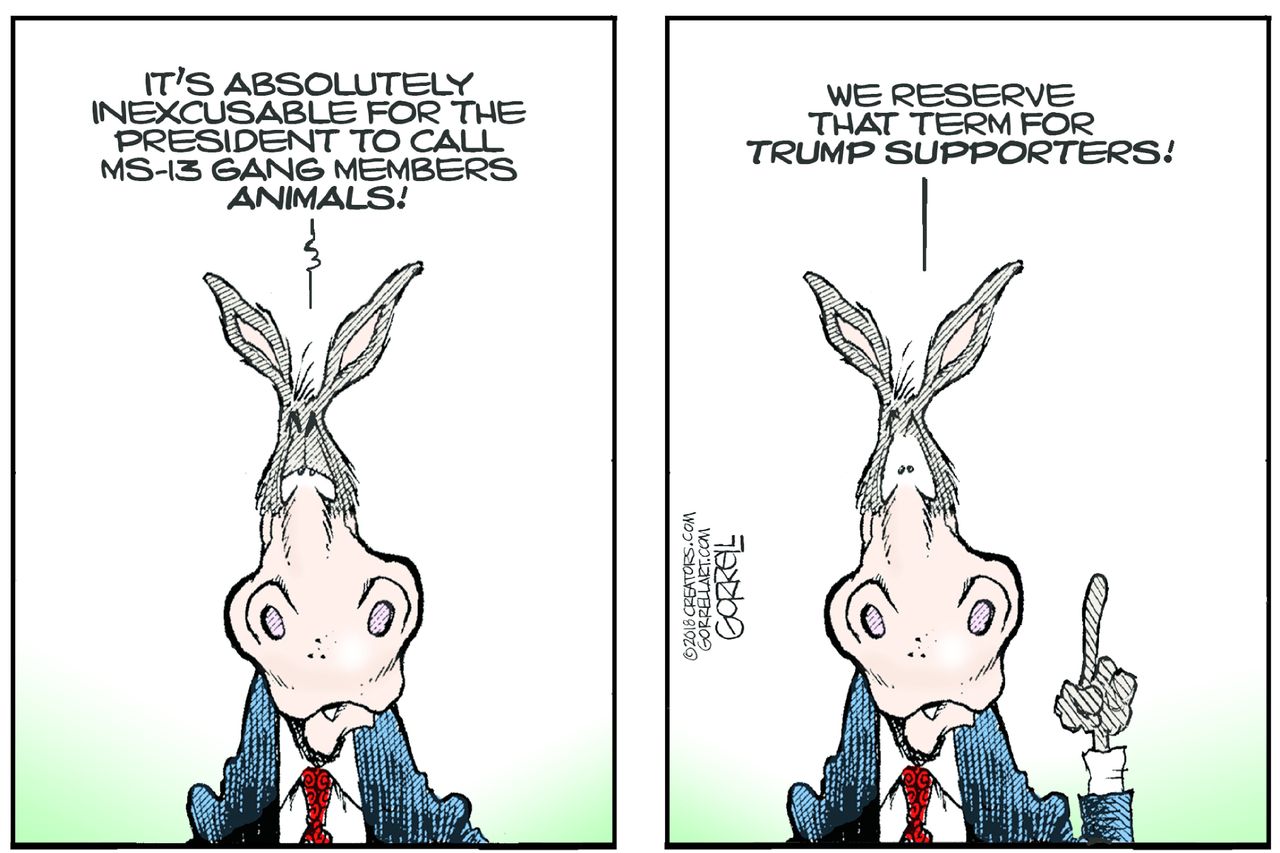 Political Cartoon U.S. Democrats MS 13 members Trump supporters