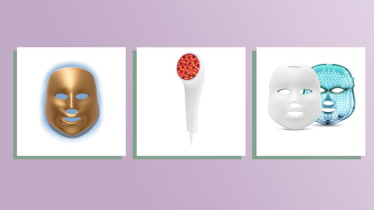 best red light therapy devices main collage of three product picksby lightstim, unikskin and MZ Skin on lilacbackground