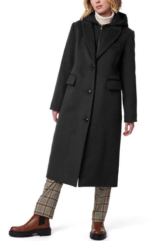 Long Coat With Hooded Quilted Bib