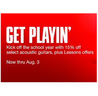 Guitar Center: 15% off acoustic guitars and lessons