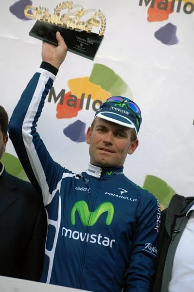 Jose Joaquin Rojas (Movistar) and his winner's trophy.