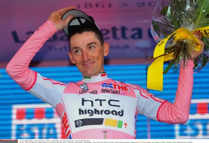 Marco Pinotti in the first maglia rosa of 2011