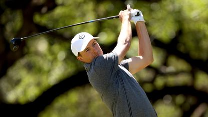 Jordan Spieth hits driver during round one of the 2024 Valero Texas Open