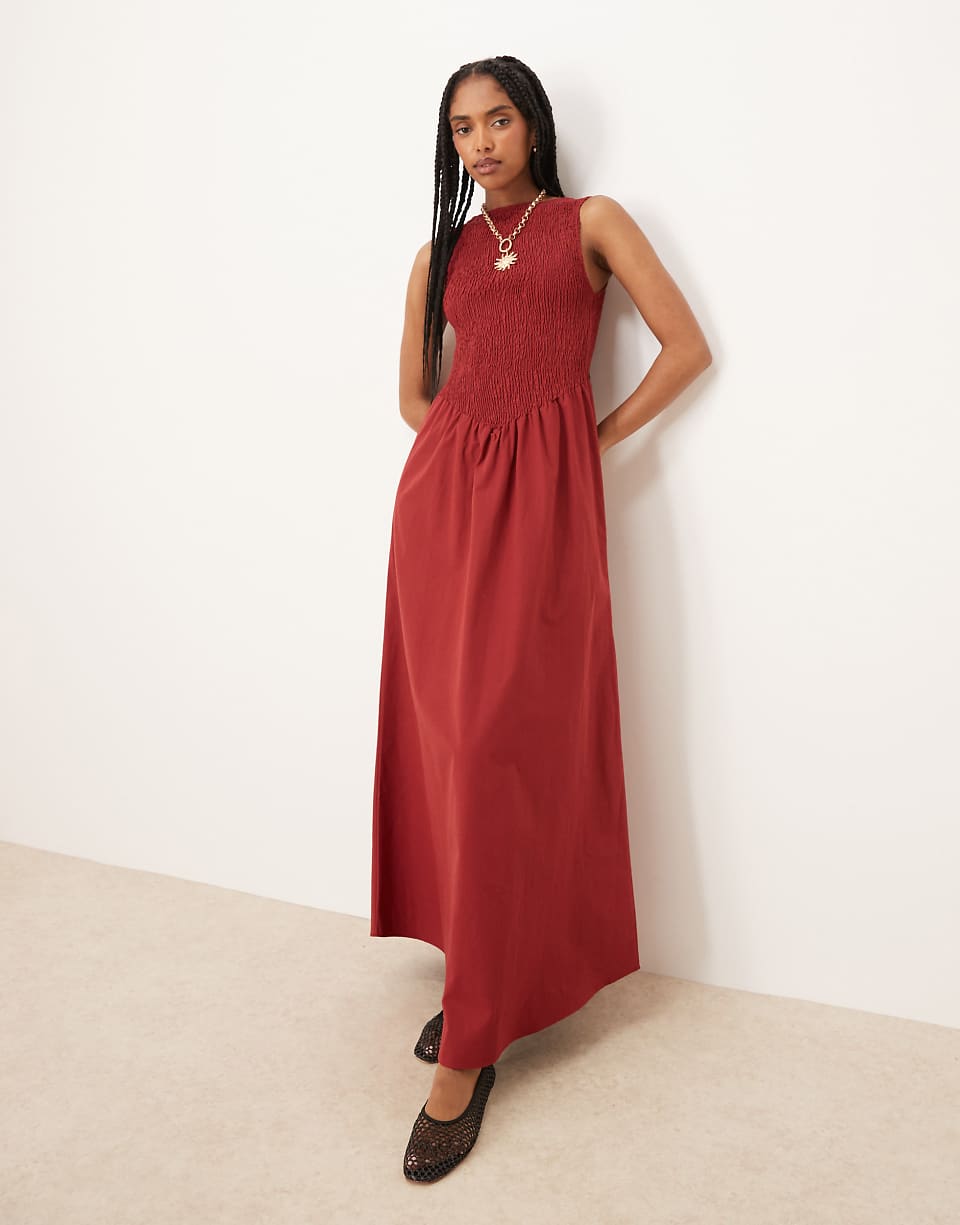 Asos Design Shirred Bodice Maxi Dress in Red