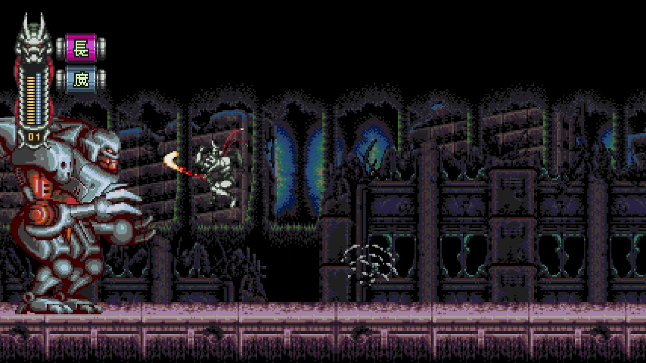 An image of 16-bit style action platformer Vengeful Guardian: Moonrider