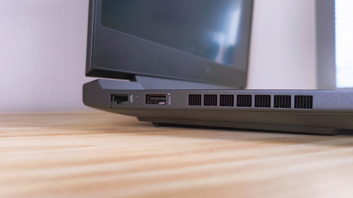 Close up of the ports on the left edge of the HP Victus 16 (S100)