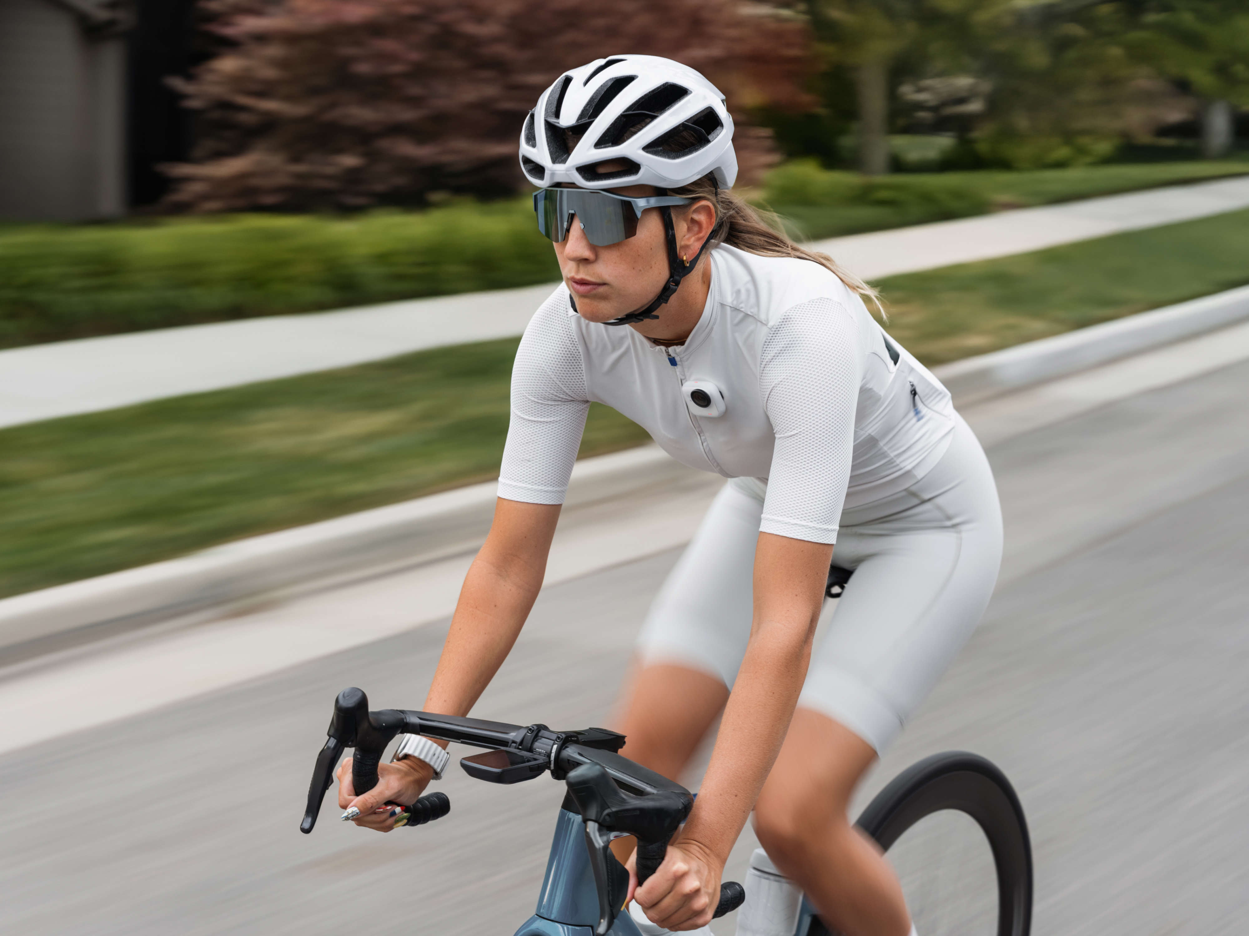 Insta360 Go Ultra camera worn by cyclist