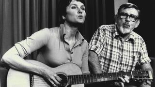 Ewan MacColl and Peggy Seeger shown on arrival at Mascot. January 2, 1979.