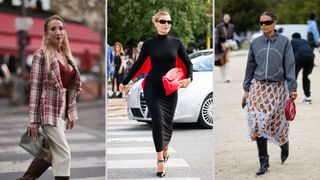 composite of street style shots of women wearing red