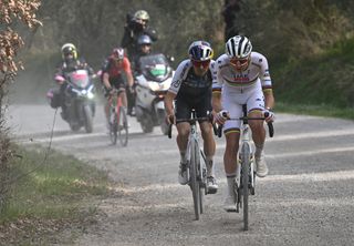 SIENA ITALY MARCH 08 competes during the 19th Strade Bianche 2025 Mens Elite a 213km one day race from Siena to Siena 320m UCIWT on March 08 2025 in Siena Italy Photo by Tim de WaeleGetty Images