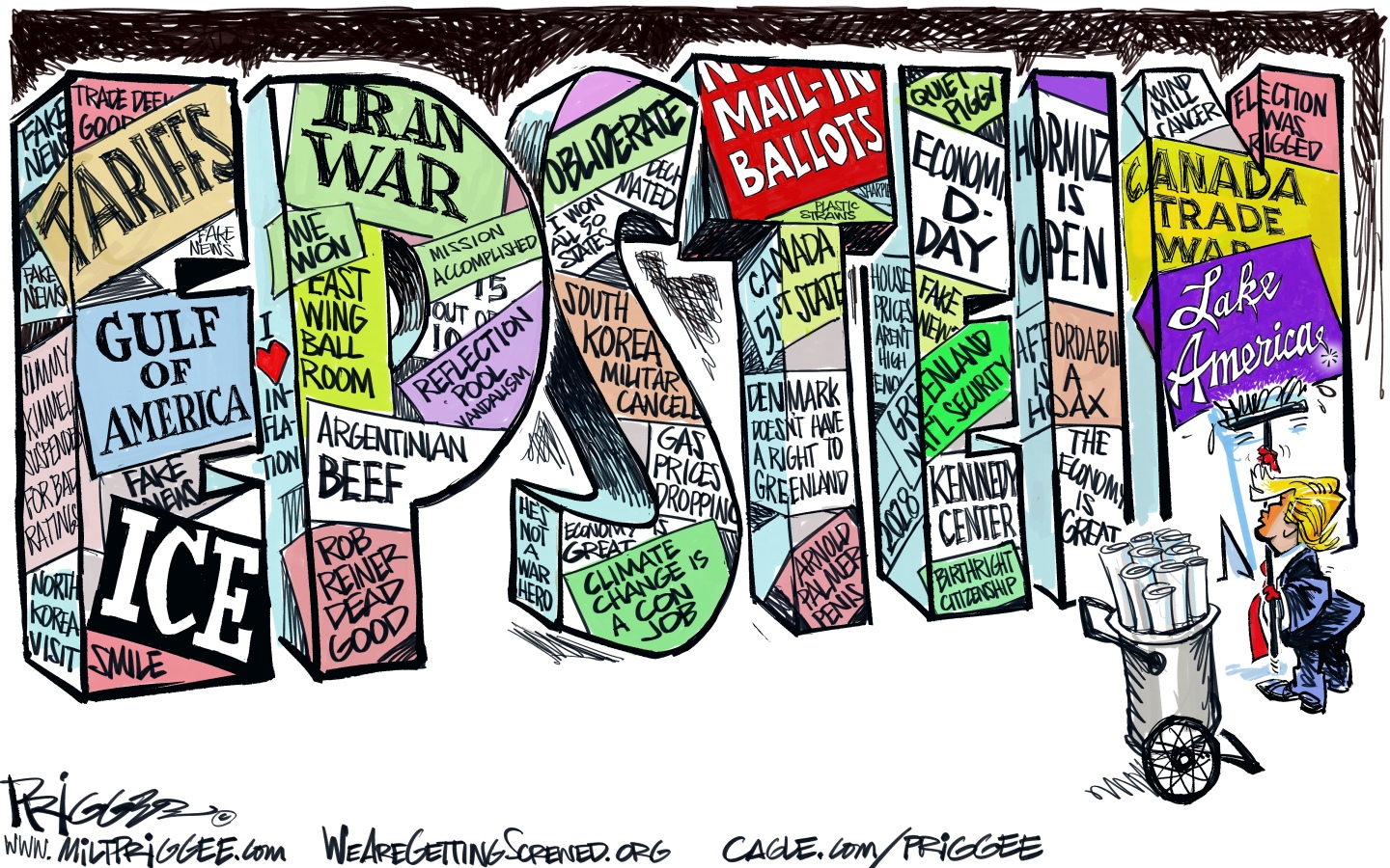 Donald Trump covers up the word &amp;ldquo;EPSTEIN&amp;rdquo; with all kinds of distracting posters, including &amp;ldquo;Gulf of America&amp;rdquo; &amp;ldquo;Tariffs&amp;rdquo; &amp;ldquo;Iran War&amp;rdquo; etc.