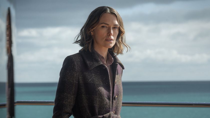 Keira Knightley in a peacoat on a yacht in The Woman In Cabin 10 