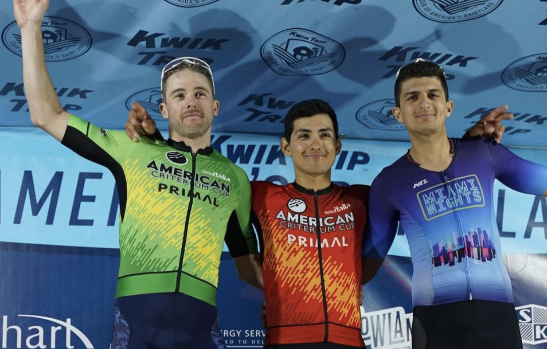 With victory at Tour d&#039;Grafton, Alfredo Rodriguez (centre) moves into men&#039;s overall lead of 2023 American Criterium Cup