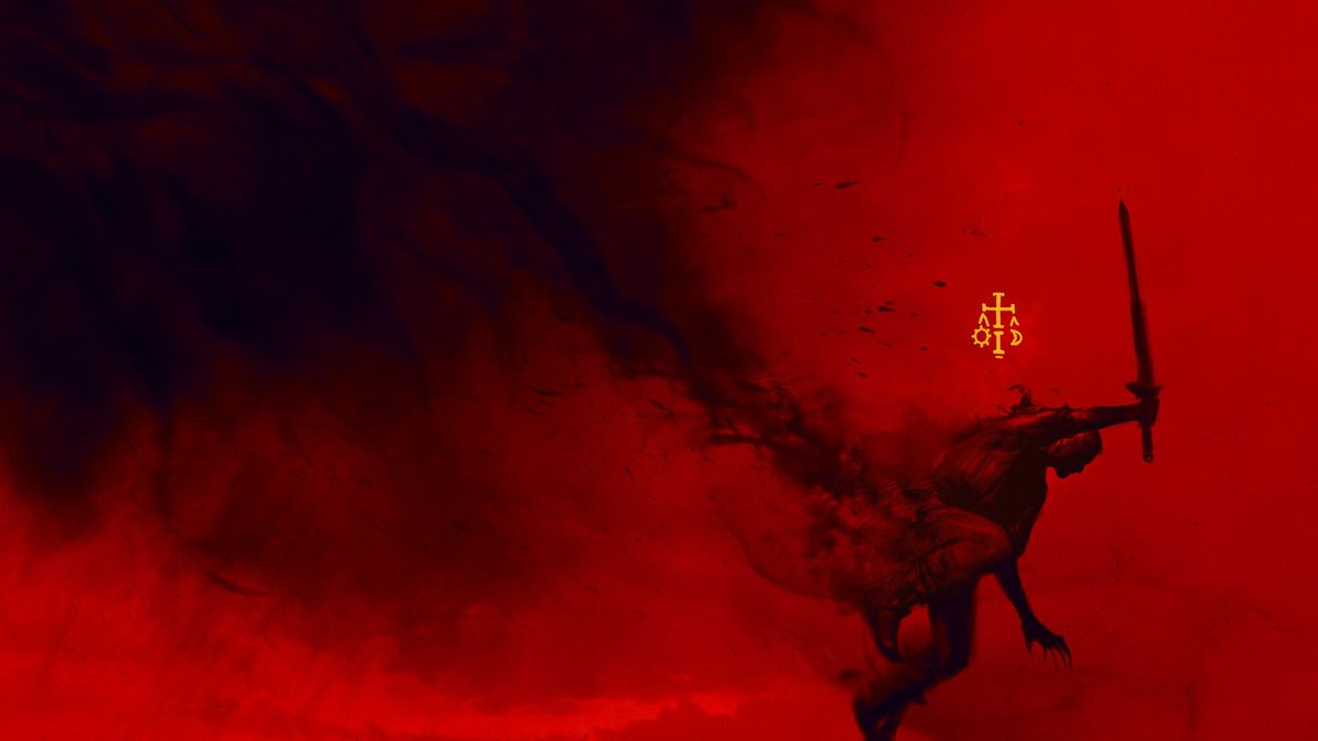 Keyart for Dawnwalker depicting a vampiric figure against a red background