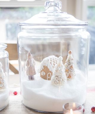 DIY glass jars filled with white winter scene