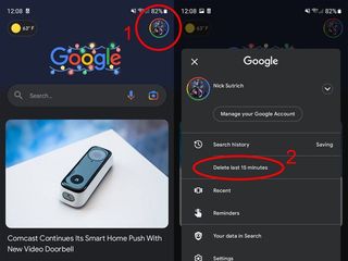 How to delete last 15 minutes history on Google