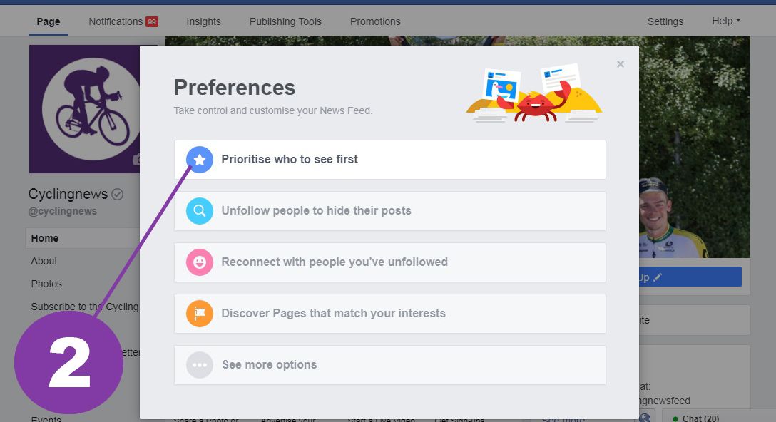 In the Preferences box, select the option labelled 'Prioritize who to see' (step 2)