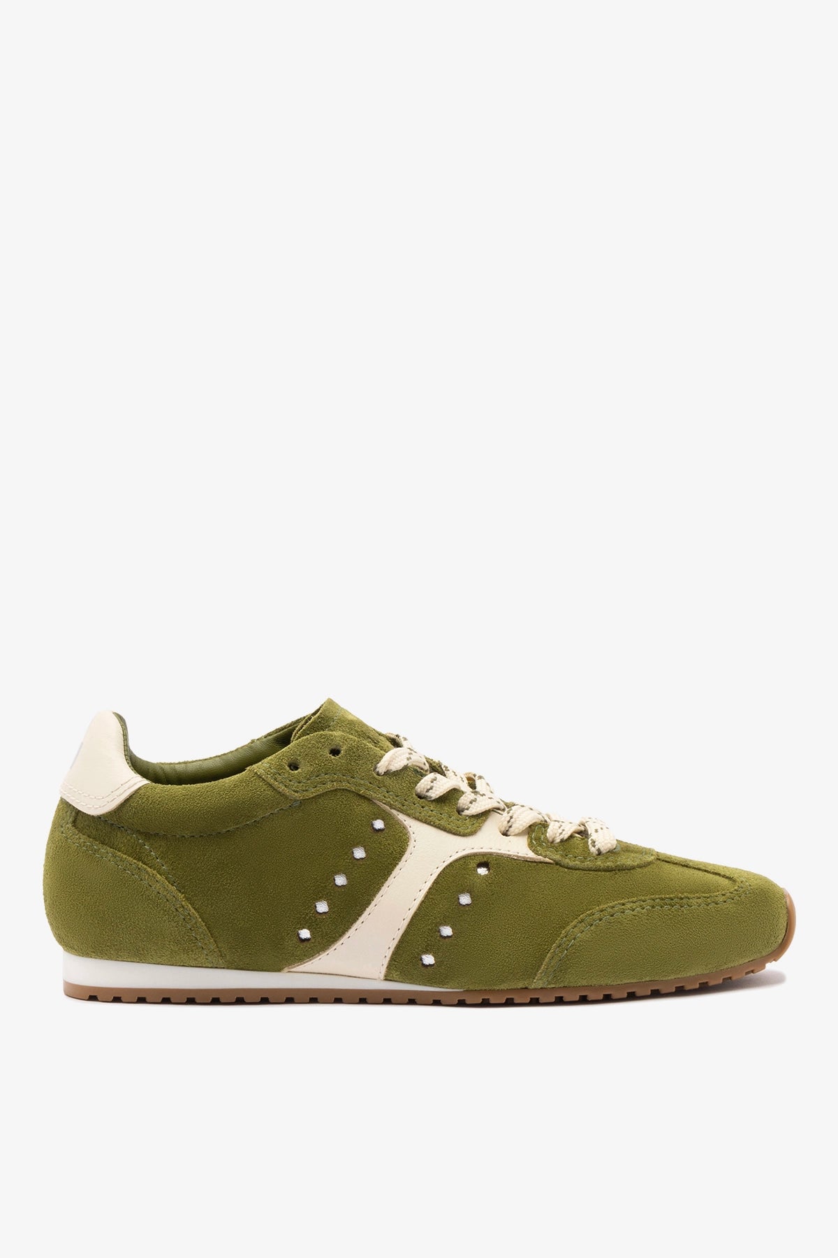 Stella Sneaker in Seaweed Suede and Ivory Leather