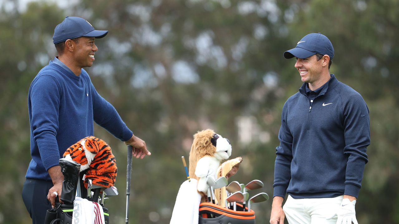 Tiger Woods and Rory McIlroy share a joke