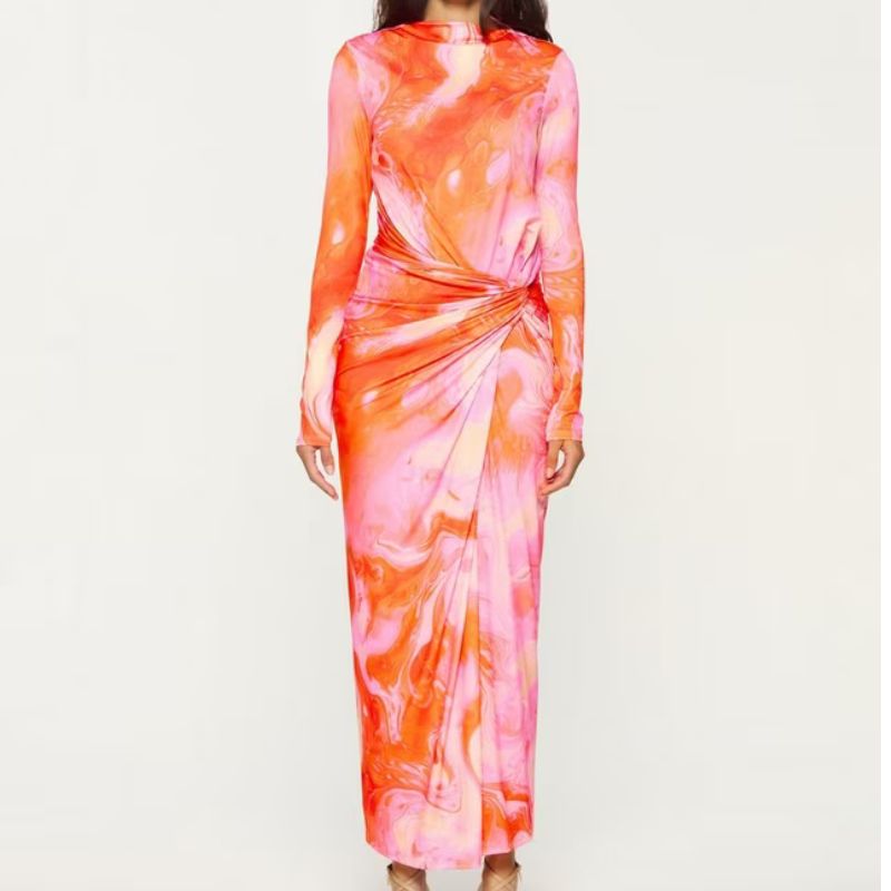 DASKA, Athena Abstract Twist Detail Maxi Dress