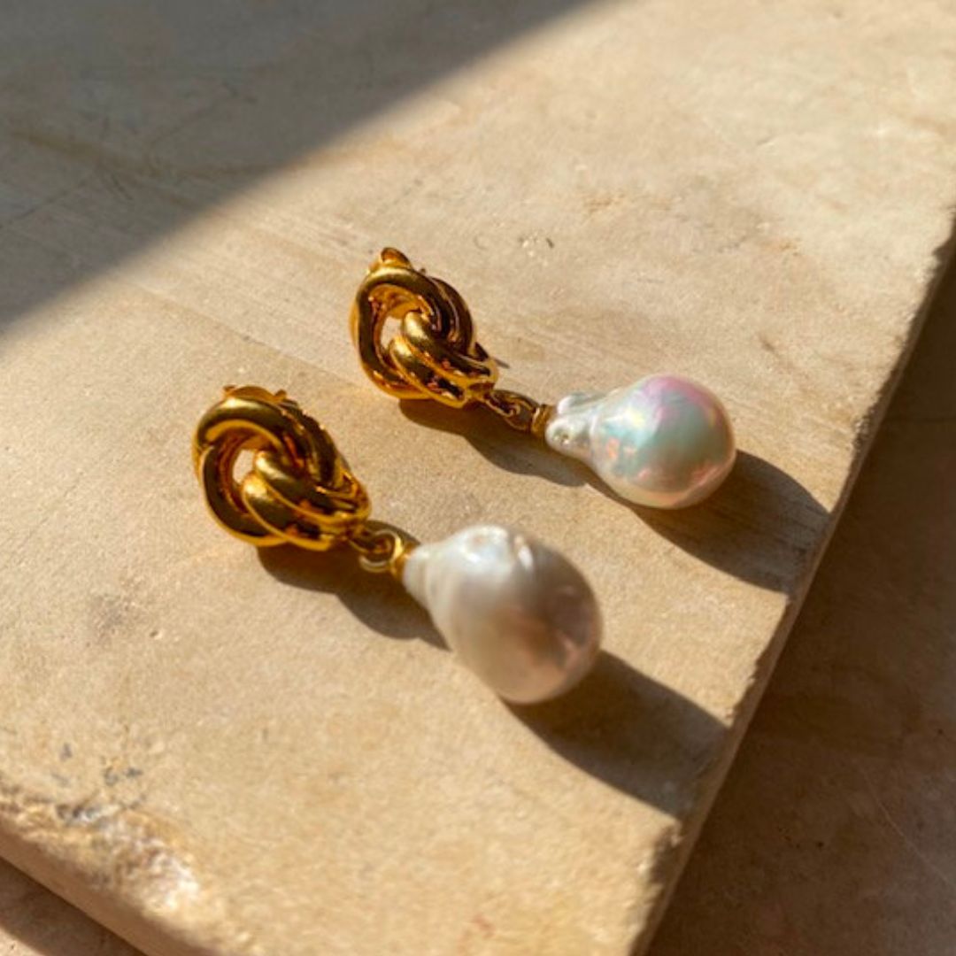 Shyla chunky knot baroque pearl earrings as seen on Kate Middleton at Wimbledon