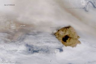 satellite image of Sarychev volcano in June 2009.