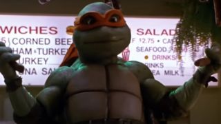 Michelangelo ready to kick some shell in Teenage Mutant Ninja Turtles 2: The Secret of the Ooze