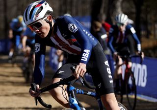 Magnus White competes for Team USA in the men's junior race at 2022 UCI Cyclocross World Championships Fayetteville