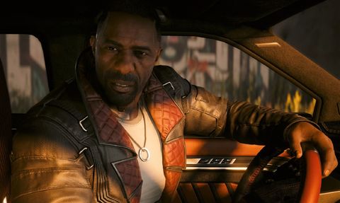 Idris Elba addressing you from car front seat