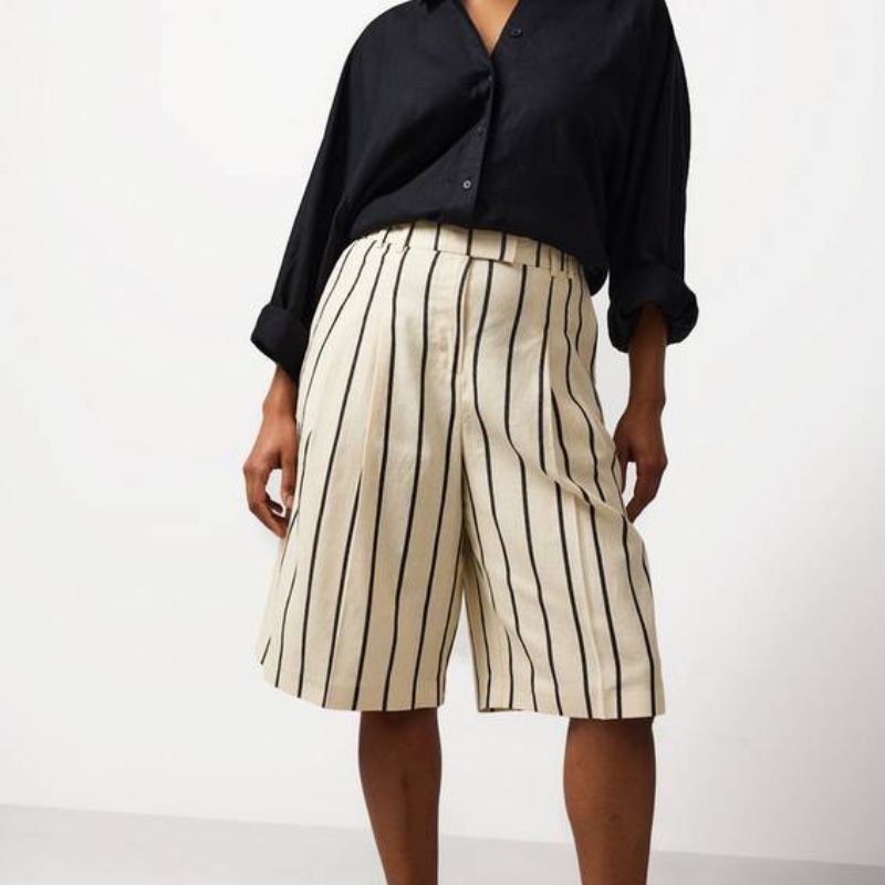 TU Clothing, Stripe Tailored Linen Blend Jorts
