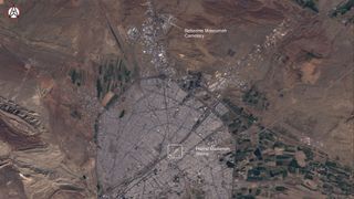 An overview of Qom, Iran, as seen by the Copernicus Sentinel-2 satellite on Feb. 27, 2020.