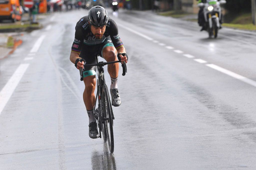 TORTORETO, ITALY - OCTOBER 13: Peter Sagan of Slovakia and Team Bora - Hansgrohe / Breakaway / Rain / during the 103rd Giro d&#039;Italia 2020, Stage 10 a 177km stage from Lanciano to Tortoreto / @girodiitalia / #Giro / on October 13, 2020 in Tortoreto, Italy. (Photo by Tim de Waele/Getty Images)