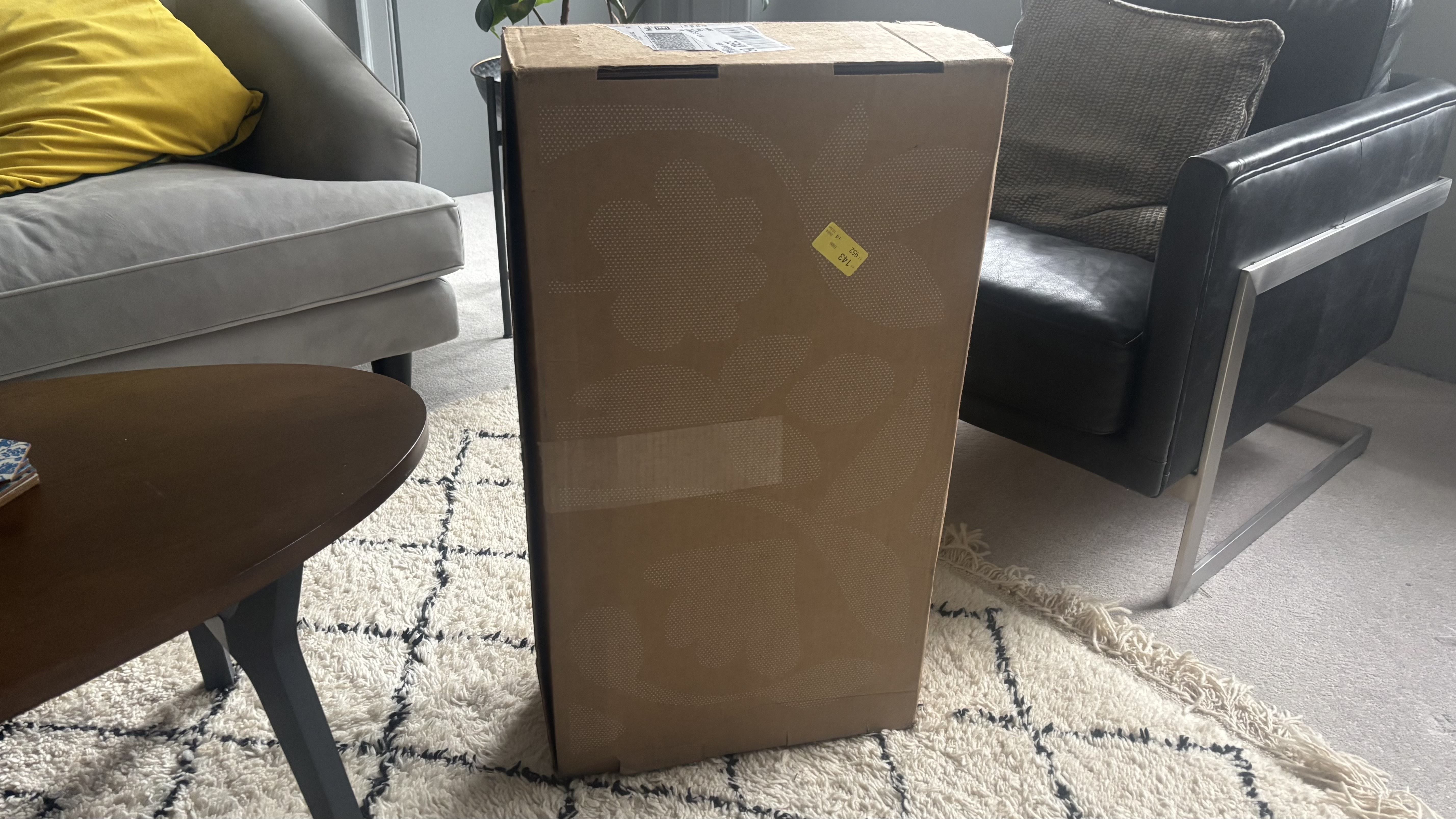 The Birch Organic Pillow still in its cardboard shipping box.