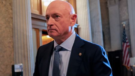 Senator Mark Kelly (D-Ariz.) leaves the Senate floor after speaking on Jan. 12, 2026 in Washington, D.C. Kelly spoke about the lawsuit he filed against United States Secretary of Defense Pete Hegseth's attempt to censure and demote him.