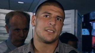 Aaron Hernandez in a press conference about signing a five-year contract extension. 