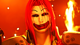 Close up of Final Fantasy 7 Remake's Sephiroth in clown makeup