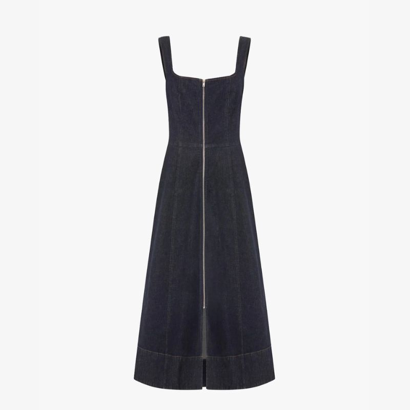 A cutout of an Aligne denim midi dress